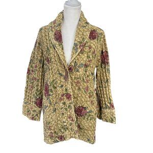 Soft Surroundings Textured Phoenicia Floral Embroidered Jacket With Button Closu